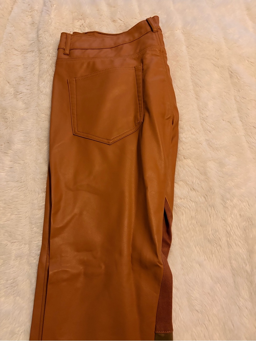 THRT Men's Faux Leather Pants in Cognac Brown